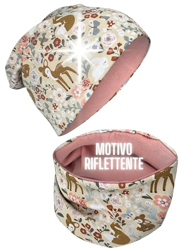 HECKBO Bonnet Animaux de la Forêt Enfant & Snood – Réfléchissant – Coton – 2–8 ans – Bonnet hiver fille – Idéal pour promenades, chemins forestiers & jours d’automne (48–54 cm)
