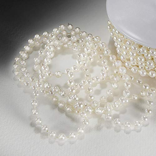 EliteKoopers 1m Ivory Pearl Beads On String 8mm Chain Ribbon for Craft, Cake, Wedding Decoration - Cream