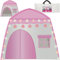 Kinderzelt Spielhaus mit LED Lichterkette – Faltbares Spielzelt für Mädchen mit Boden und Fenster – Indoor & Outdoor – Rosa Weiß – KRUZZEL