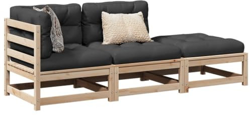 Gecheer Gartenmöbel Set Holz 3-TLG.Garten-Sofagarnitur mit Kissen Lounge Sofa Outdoor Balkon Lounge Sofa Garten Sitzgruppe Gartenmöbel,Terassenmoebel Set mit 1 x Ecksofa,1 x Mittelsofa,1 x Fußhocker