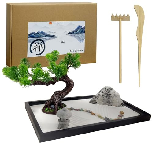 LuXianYS Zen Sand Meditation Ornaments 12 x 8 Inches, Japanese Zen Garden Set, Mini Sand Garden Kit, Office Ornament, Ornament for Home