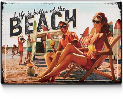 LANOLU Kühlschrankmagnete lustig- Life is Better at The Beach - lustige Magnete mit Sprüchen und witzigen Motiven 8x5,5cm