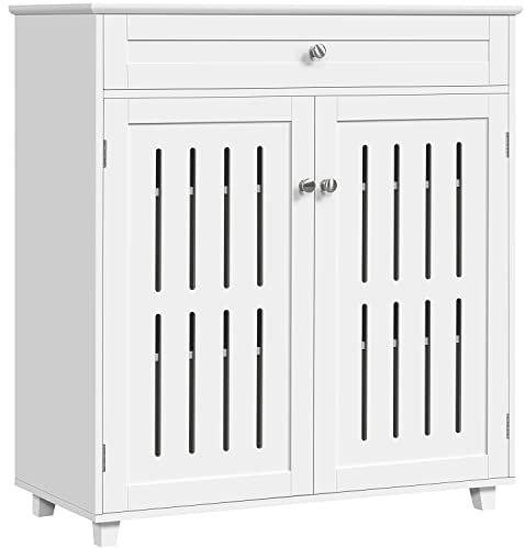 Yaheetech Schuhschrank mit Schublade & Verstellbaren Einlegeböden & Lamellentür Schuhregal Schuhaufbewahrung Weiß