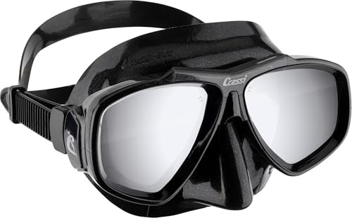 CRESSI Focus Mask Black/Spectra Mirrored Lenses Silver-Máscara de Buceo de Talla Única Unisex, Compatible con un Posible Lentes Graduadas OPCIONAL/compra separado, Negro/Lentes Espejadas Spectra Plata