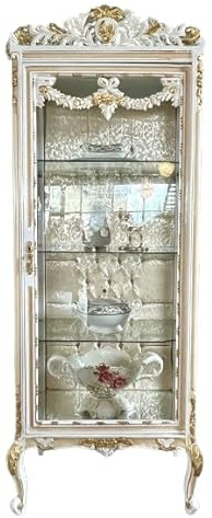 CasAmin Home & Living Vitrine Französischer Louis XV Stil Vitrine Antiker Barock Rokoko Stil in Beige Gold Farbe Handgefertigter Schrank für Wohndekoration