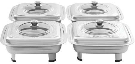 NaMaSyo 4pcs Chafing Dishes Buffet Set Stainless Steel Buffet Food Holders with Lids Food Plates Server Rectangular Food Serving Trays for Parties Buffets Banquets Dinners