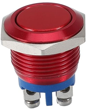 iplusmile Interruttore a Pulsante Metallico 16mm Momentaneo Azione Autoripristinante, Terminale a Vite Per Montaggio Sicuro, Componente Elettrico Per Veicoli Marini e Industriali, Colore Rosso