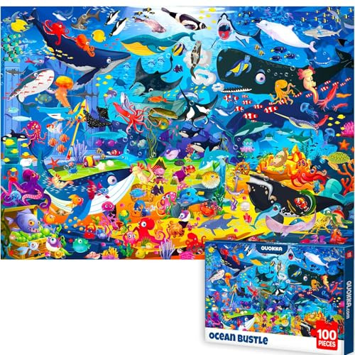 QUOKKA Puzzle 100 Pezzi per Bambini 3 4 5 Anni - Puzzle Animali Marini 6 7 8 Anni - Giochi Educativi Busyland Ricco di Dettagli Visivi - Giochi Didattico Regalo per Bambini e Bambine dai 3 ai 8