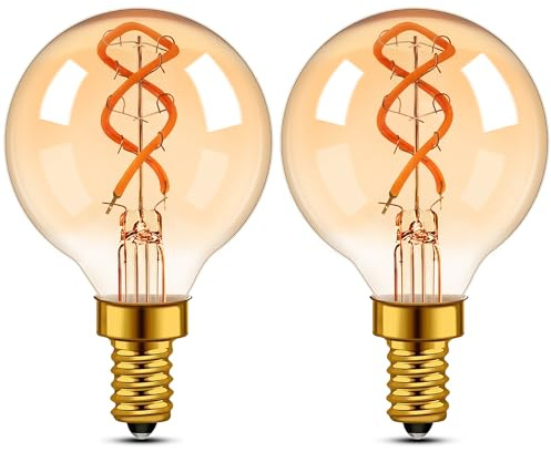 Century Light Vintage E14 LED Ampoule Edison 25Watt, 3W Antique Spiral LED filament en forme de goutte,2200K Lumière chaude Ampoules rétro,150lm,230V,Verre ambre,CRI90+,2 pièces