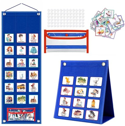 Calendario visual, tabla de rutina diaria visual para niños con 96 tarjetas de imagen, herramienta de ayuda de aprendizaje visual ahora y siguiente para apoyar la comunicación, la rutina y la