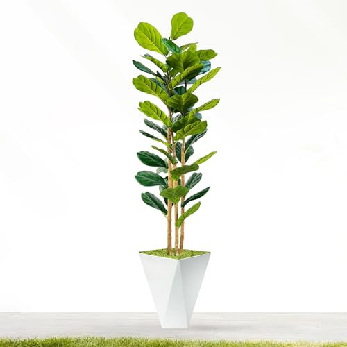 Árbol artificial de hojas de violín, planta falsa de ficus lyrata de 6 pies con maceta blanca, higueras artificiales para el suelo, para casa, oficina, sala de estar, decoración interior del hogar