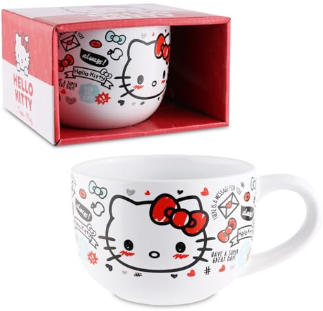 Hello Kitty Jumbo Tasse 600ml – Hello Kitty Jumbo Keramiktasse mit Henkel – Offizielles Sanrio Design – Geschenk für Kinder & Fans – Kaffeetasse/Becher
