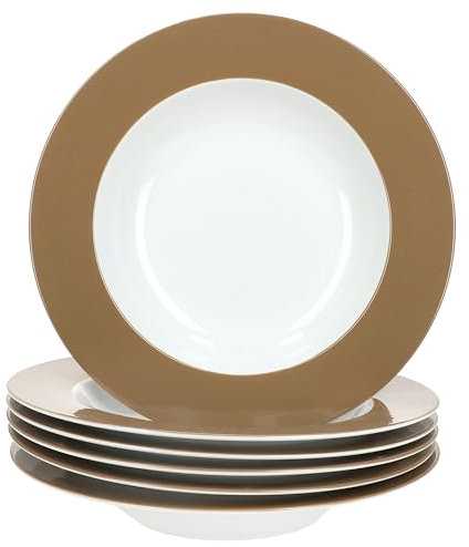 6er Set Nougat Doppio Suppenteller Ø 22 cm I Weiß-Braun I Porzellan I 6 Personen I tiefer Teller I Alternativ für Salat, Dessert & Co I Ritzenhoff & Breker
