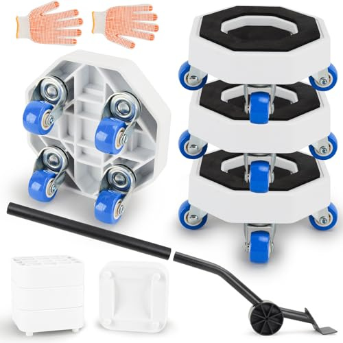 Furniture Mover Set, Furniture Sliders with 360° Rotating Transport Roller, Furniture Transport Roller Set, Heavy Duty Lifter Tool for Sofa Cabinet Bed, with Gloves Crowbar 4 Pads, Max Load 350KG