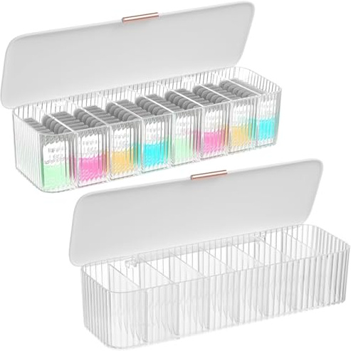 yeeplant Lot de 2 organiseurs quotidiens pour lentilles de contact, boîte de rangement en plastique à 8 compartiments avec couvercle sécurisé, distributeur de lentilles transparentes pour cosmétiques