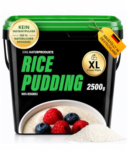 EWL Reispudding 2,5kg | Rice Pudding | Reines Naturprodukt | Vegan | Eimer | 100% Reisgrieß | A-Qualität | Kraftquelle & leicht verdaulicher Fitness Snack | Ohne Zusätze | Verarbeitet in Deutschland