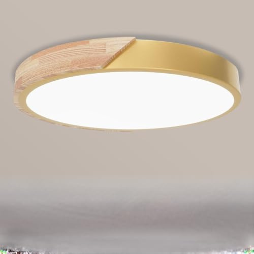 Rravdst LED Ceiling Light Panel - 30W 3000LM, 3000K-4000K-6000K 3 Color Temperature, IP54 Waterproof Round LED Flush Mount Ceiling Light for Bedroom, Bathroom, Kitchen, Hallway, Ø30CM Gold