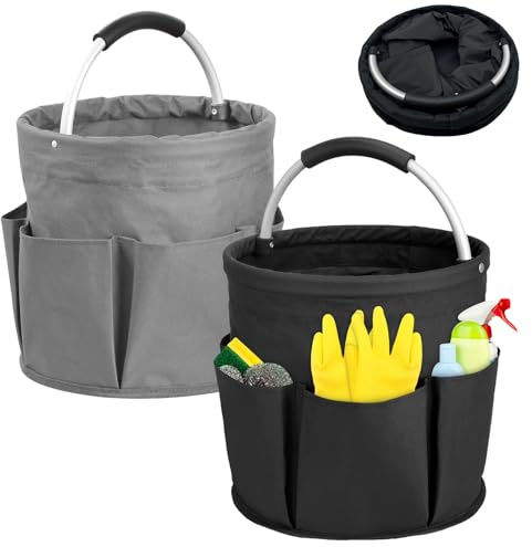 ECVUKQ 2 PCS Cleaning Caddy With Handle, Cleaning Bag Caddy Organiser Foldable Tool Supplies With 6 Side Pockets for Home Bathroom Garden Laundry Organizer
