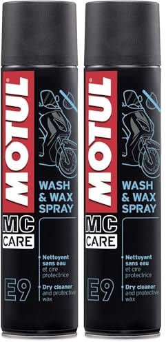 Motul - Pulitore a Secco per Tutti i Tipi di Moto e Superfici - Aerosol - Pulisce e Lucida Plastica e Vernici - MC Care Wash & Wax Spray E9-400 ml (Confezione da 2)