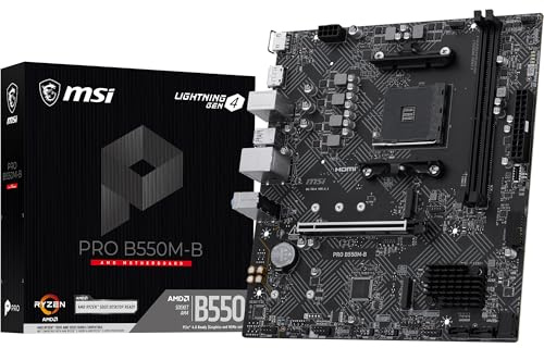 MSI Pro B550M-B Carte mère mATX, pour AMD Ryzen 5000/5000G/4000G/3000/3000G | AM4, DDR4 Memory Boost (OC jusqu'à 4600+ MT/s), PCIe 4.0 x16, M.2 Gen4, LAN 1G