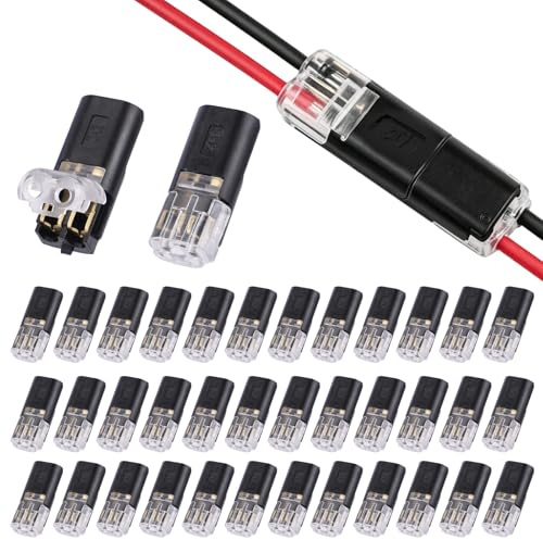 50 Pezzi Connettori Cavi Auto 2 Poli 12V, Impermeabili Connessione Rapida Serie, Crimp per Cavi 18-22 AWG, per Auto Camion LED Illuminazione Casa Riparazione Elettrica
