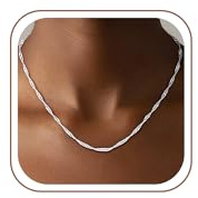 SLOONG Kette Silber Über 925 Damen-2mm Singapur Kette Diamant Silber Über Kette Halskette für Damen Mama Freundin 16 18 20 22 Zoll