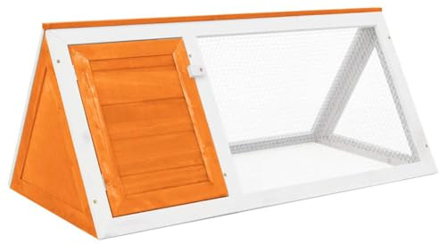 QUAHEAS Establo para animales pequeños de madera de abeto barnizada con rejilla de alambre, resistente a la intemperie, para conejos, cobayas, hámsters y roedores, 98 x 50 x 41 cm, ideal para jardín