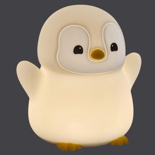 TFA Dostmann Nachtlicht Kinder PINGUIN aufladbares LED Nachtlicht Baby, 43.2043, BPA-freiem Silikon, Kinderzimmer Lampe mit 2 Helligkeitsstufen, Akku & 20 Min. Timer, Schlummerlicht, grau