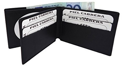 Piel Cabrera Cartera de Guardia Civil con Bandera españa Negro