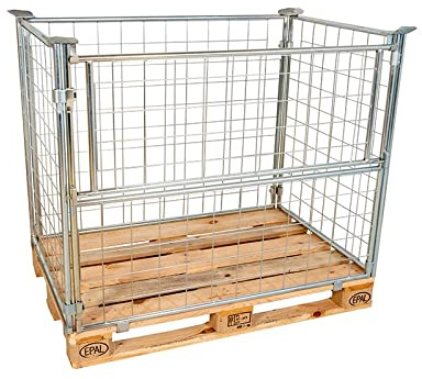 Abrollwerk Gitteraufsatzrahmen galvanisch blau verzinkt für Euro-Paletten – klappbare & Gitterbox für DIN-Paletten – für Industrie & Garten & Brennholz (1200x800x1200 mm, 1er Set)