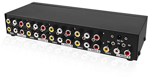QiCheng&LYS 1 In 8 Out 3 RCA AV Audio Video Splitter Verstärker für Kabel Box DVD DVR Analog TV 1x8 Port Splitter Composite 3 Cinch AV Video Audio Switch Umschalter (1in 8 Out)