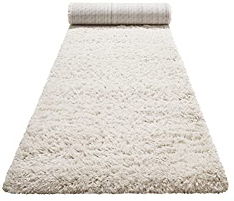 Teppich - Läufer, nachhaltig, modern, einfarbig, kuschelig weich und sehr flauschig, Hochflor bestens geeignet für Wohnzimmer, Schlafzimmer, Kinderzimmer, Matteo (80 x 230 cm, Creme Beige)