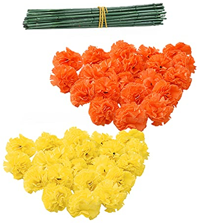HONGXW Ringelblumenköpfe aus Seide, künstliche Seidenblumen, Nelkenköpfe mit Stielen, künstliche Chrysanthemen, Nelken, Blumensträuße für Zuhause, Hochzeit, Bankett, Dekoration, gemischt, 50 Stück