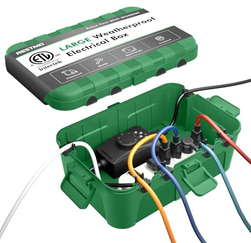 RESTMO Extra Large Outdoor Electrical Box IP54 Waterproof, Green | 12.6×8.7×5.1 in, Outdoor Outlet Cover, Protect Outlet, Plug, Timer, Power Strip, Holiday Light Decoration from Water, Dust