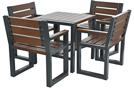 Rattanland | Gartenmöbel Set “Commodus” für 4 Personen aus Holz mit Tisch 73 x 73 cm und 4 Stühle mit Armlehne