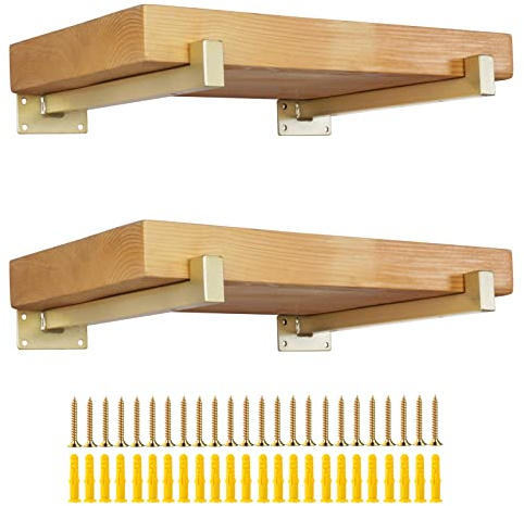 AddGrace Industrielle schwarze Halterungen, strapazierfähig, schwebende Regalhalterung für Regale, Stützbrett (25,4 cm), goldfarben, 4 Stück