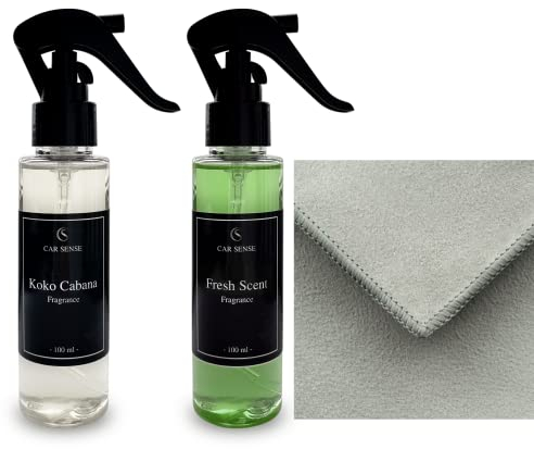 Car Sense 3er Set Fresh Scent und Koko Cabana + High End Tuch 40x40cm Auto-parfüm 2x100 ml Sprühflasche der perfekte Duft für dein Fahrzeug Luxuriöser Autoerfrischer