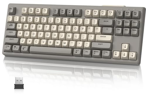 MAMBASNAKE M87 TKL 87 Keys Dual Mode Wireless Gaming Keyboard, Bluetooth/2.4Ghz, PBT Ball Keycap, 4000mAh Rechargeable Battery, Mixed Color Rainbow Backlit Keyboard with Mechanical Feeling-Cheese