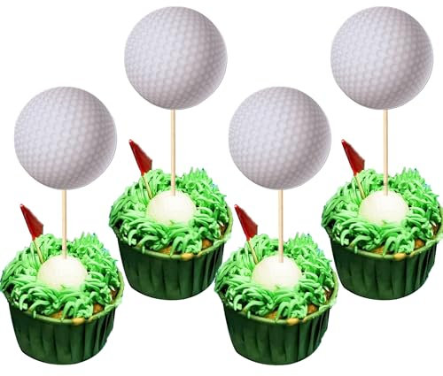 40 Pack Golf Cupcake Toppers Glitter Sports Golf Ball Cupcake Picks for Baby Shower Golf Outdoor Sports Players Theme Birthday Party Cake Decorations Supplies