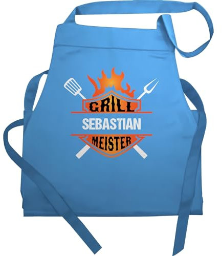 Schürze - Grillschürze Herren Männer - Grillmeister mit Name - Born to Grill - 60x87 - Hellblau - geschenke für personalisierte schürzen grillen grill-schürze zum