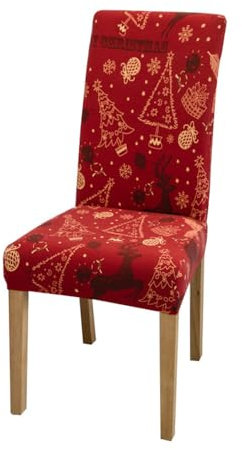 Chickwin Weihnachten Stuhlhussen Stretch 6er 4er 2er Set, Universal Waschbar Elegant Christmas Drucken Elastischer Stuhlbezug Für Hochzeit, Küche, Hotel, Partys Deko (4 Stück,Rot)
