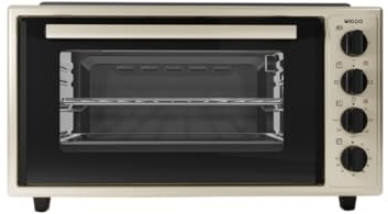 Wiggo Miniofen mit Kochplatte - 2000W, 45 Liter, Vielseitige 6-in-1 Funktionen: Ober-/Unterhitze, Umluft, Grill, Rotissere - Elegantes Design in für Moderne Küchen (Creme)