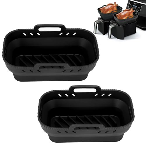 YUNYODA Lot de 2 moules en silicone pour friteuse à air chaud, rectangulaires, réutilisables, accessoires Airfryer, insert en silicone, compatibles avec four, micro-ondes, Ninja AF300-AF400, noir
