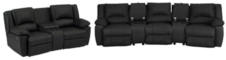 Vente-unique - Sofa 3-Sitzer und 2-Sitzer Relax aus Rindsleder, Schwarz, Aroma