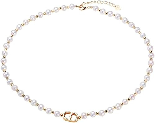 HSAJS Perlenkette Weiß für Damen - Runde Nachahmung Perle Halskette mit Buchstaben Kette CD Anhänger - Einstellbare Künstliche Perle Halskette für Hochzeit, Kostüm & Vintage Modeschmuck (Gold)