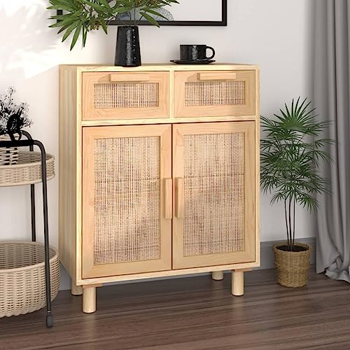 HETFTJN Sideboard, Kücheninsel Mehrzweckschrank Bücherregal Eckschrank Geeignet für Küchenzeile Office Schlafzimmer Dorm Braun 60x30x75 cm Massivholz Kiefer und Natur-Rattan