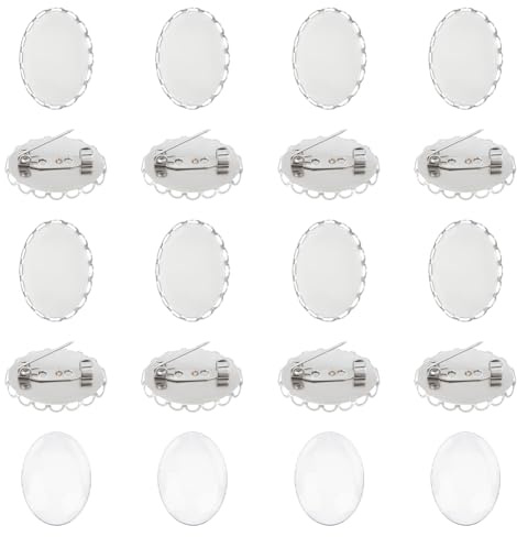 UNICRAFTALE 16 Stück Blanko Broschen Broschentablett Aus Edelstahl Ovale Tabletts Mit Klaren Glas Cabochons Broschenverschlüsse Anstecknadel Scheibenbasis Für Die Herstellung DIY Bastelarbeiten
