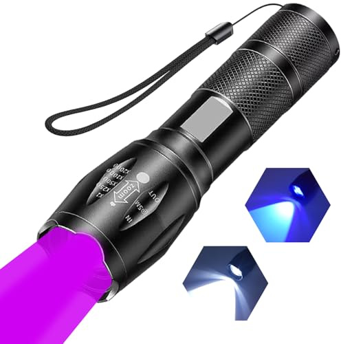 MVIOCS UV-Taschenlampe, tragbare Schwarzlicht-Taschenlampe, LED-Taschenlampe mit Weiß- und UV-Licht-Kombination, Schwarzlicht-Haustier-Urin-Detektor für Hunde/Katzenurin, trockene Flecken,