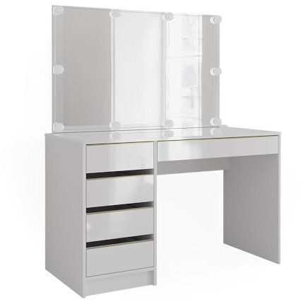 Vicco Schminktisch Weiß/Gold Sherry 120x75x55 cm - Frisiertisch, 5 Schubladen für unterschiedliche Aufbewahrungsbedürfnisse