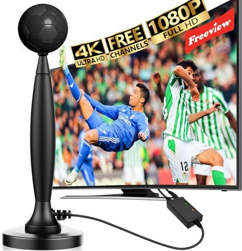 4K HD TV Aerial with Signal Booster - 360° Long Reception Indoor HDTV Antenna for Local Channels - Support All Types TV